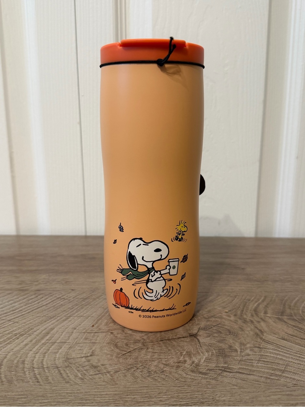Starbucks Peanuts Snoopy Woodstock Insulated Stainless Tumbler 16oz Beige/Orange